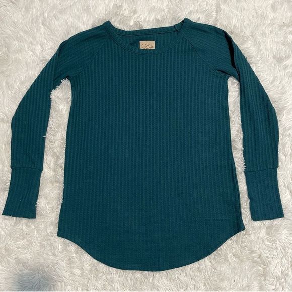 Chaser Thermal Knit Waffle Long Sleeve Top S Teal - Picture 5 of 12